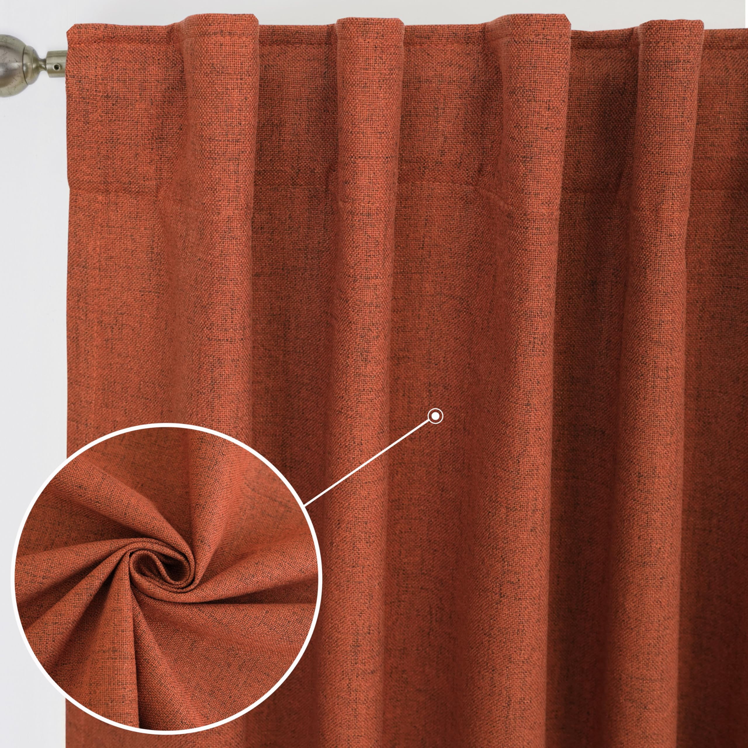 DriftAway 100% Blackout Linen Curtains for Bedroom 108 Inches Long Drape Farmhouse Thermal Insulated 3 Inch Rod Pocket Back Tab Full Light Blocking 2 Panels for Living Room Nursery