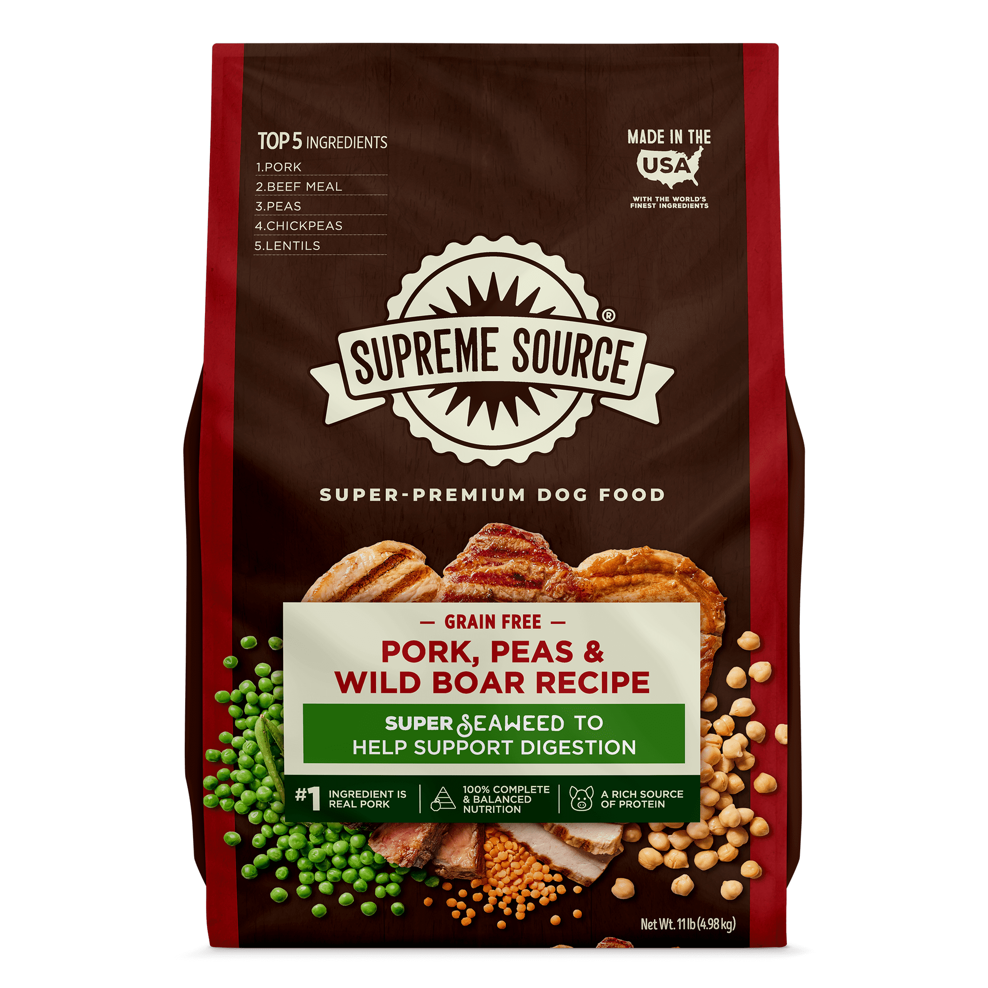 Supreme Source Grain-Free Pork, Peas & Wild Boar Recipe Dry Dog Food, 11lb Bag