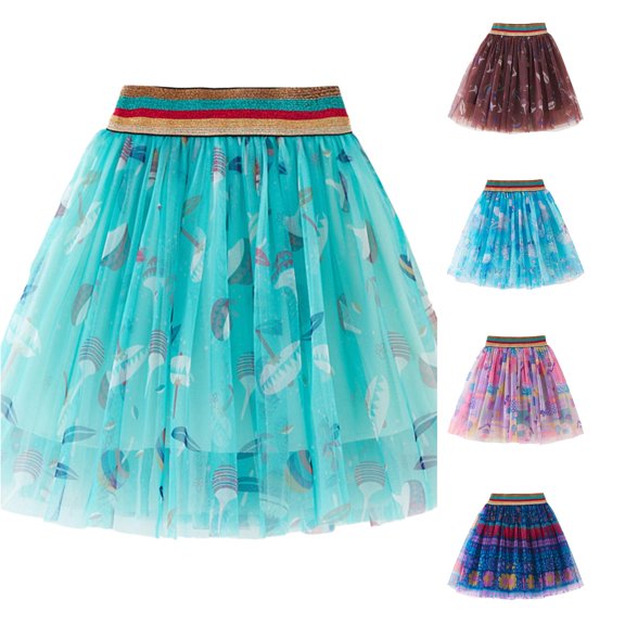 SUXIAN Girl Skirt Carnival Cartoon Mesh Soft Layered Cute Tutu Dance Party Outfit For Girls Tutu Skirt Light Blue 5-6 Years
