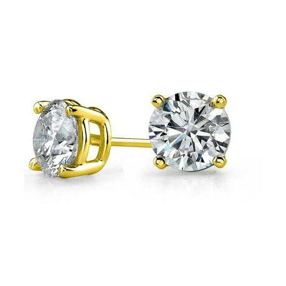 Paris Jewelry 14k Yellow Gold 1/2 Ct 4 Prong Solitaire Round Created Diamond Stud Earrings