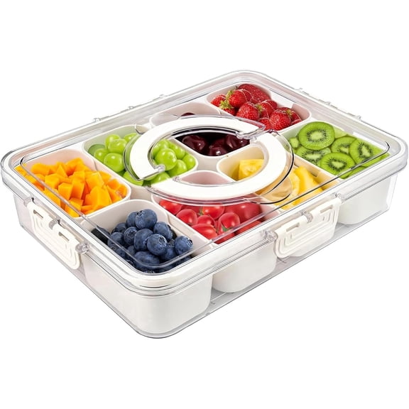 Funpisea Snackle Box 8 Compartment BPA-Free Food Storage Container with Lid & Handle for Travel Picnic