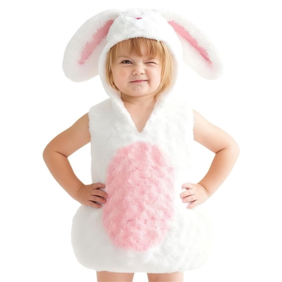 Toddler Girls Adorable Sleeveless Bunny Tops With Ears Outfit Boys Performance Dress Up Clothes