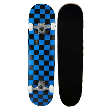 Runner Sports Complete Full Size Maple Checkerboard Deck Skateboard - Blue