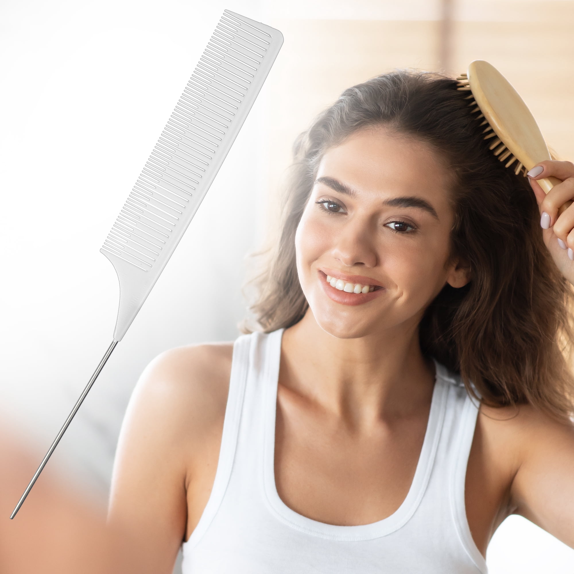Unique Bargains Wide Tooth Hair Brush Tail Comb for Home Use Styling Comb Plastic White