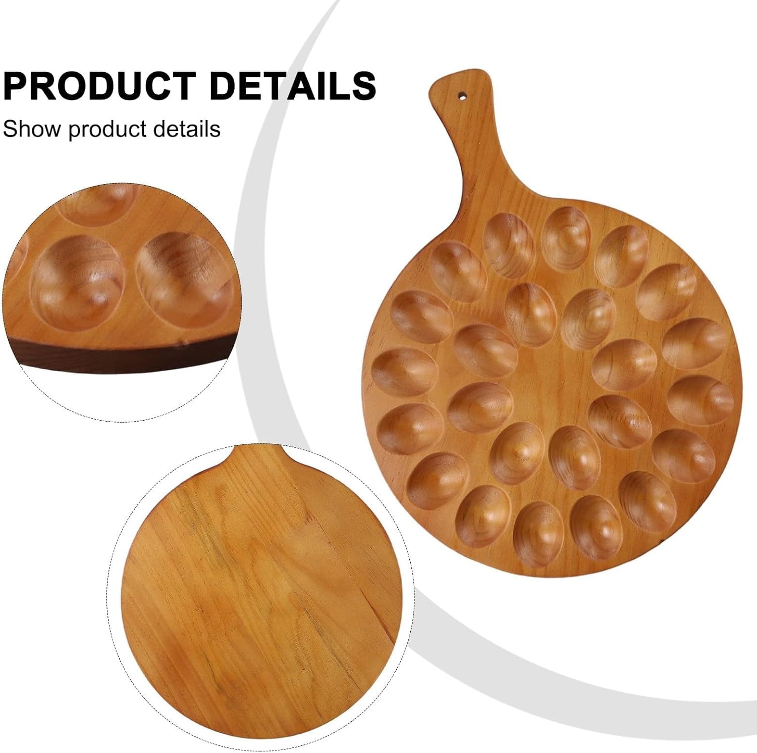 ABCISI Wooden Deviled Egg Platter With Handle, 24-Holes Round Storage Tray for Eggs, Versatile Serving Plate For Kitchen And Parties Gatherings, Round Divided Egg Holder
