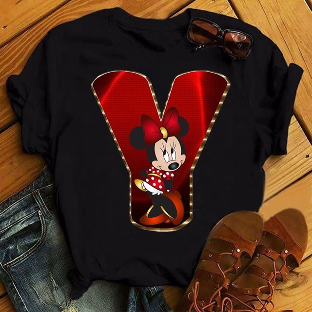Disney Fashion Minnie Letter 100% Cotton T-shir Women Casual Top High-Quality Print Summer New Mickey Mouse Tee Free ShippingS Gao Jinjia LED