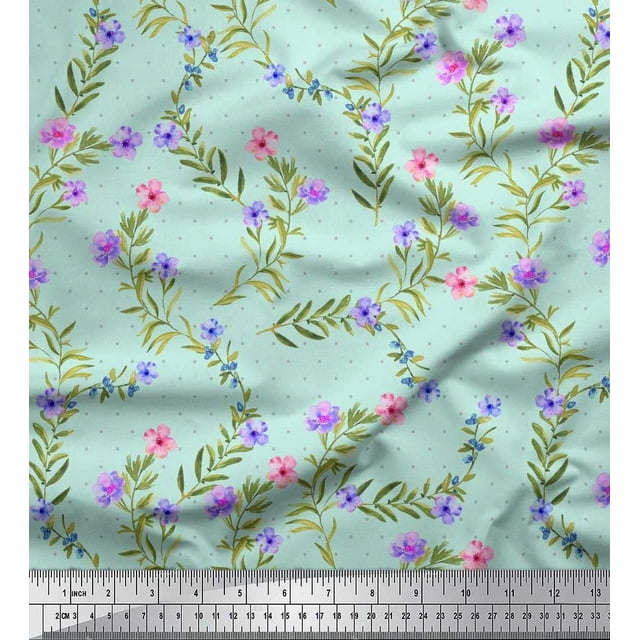 Soimoi Poly Georgette Fabric Dot,Leaves & Floral Decor Fabric Printed Yard 42 Inch Wide