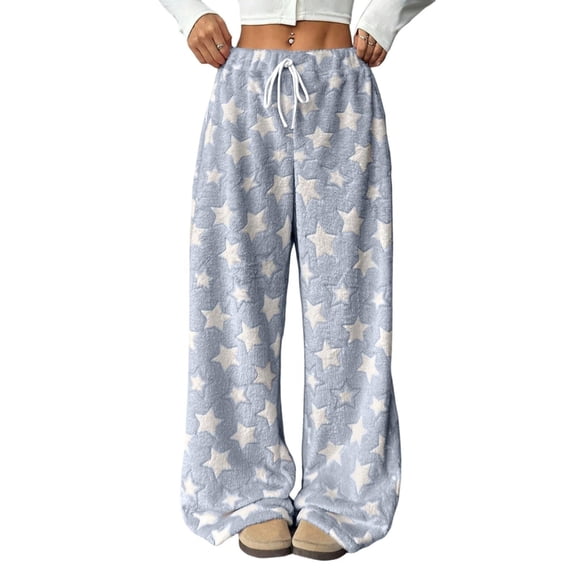 Misright Women's Fuzzy Plush Pajama Pants Drawstring Elastic Waist Wide Leg Teddy Bottoms Pants