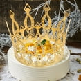 thumbnail image 4 of Adornos de corona barroca para tarta, tiara, decoración de postres, tocado de novia (dorado, diamantes de imitación blancos), 4 of 5