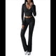 thumbnail image 2 of Conjunto Deportivo de 2 Piezas para Mujer, Camiseta de Larga, Pantalones Acampanados con Solapa, Chándal Informal, Negro, Talla XL, 2 of 8