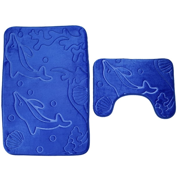 Toystoory De franela en forma de U, alfombrilla de baño con absorción de agua para inodoro, alfombrilla antideslizante para suelo de agua, juego de Juegos de accesorios de baño azul Toystoory JJ21305-02