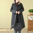 thumbnail image 5 of Jinhomg Long Winter Jacket for Women Lightweight Comfy Button Down Hooded Puffer Coat Casual Warm Outerwear with Pockets Summer Saving Black L, 5 of 10