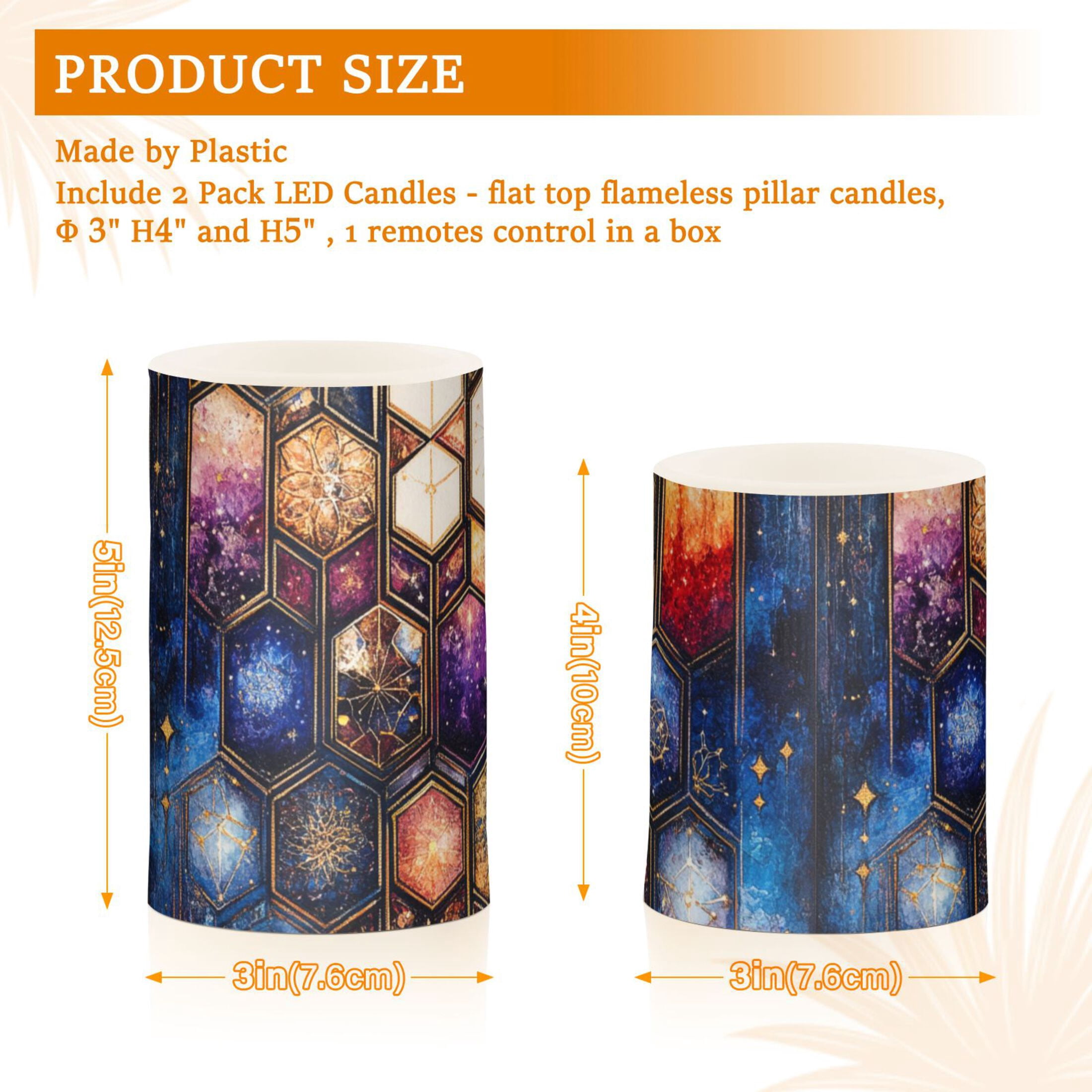 Galactic Hexagon Flickering Flameless Candles Battery Operated with Remote Timer LED Pillar Candles Set of 2