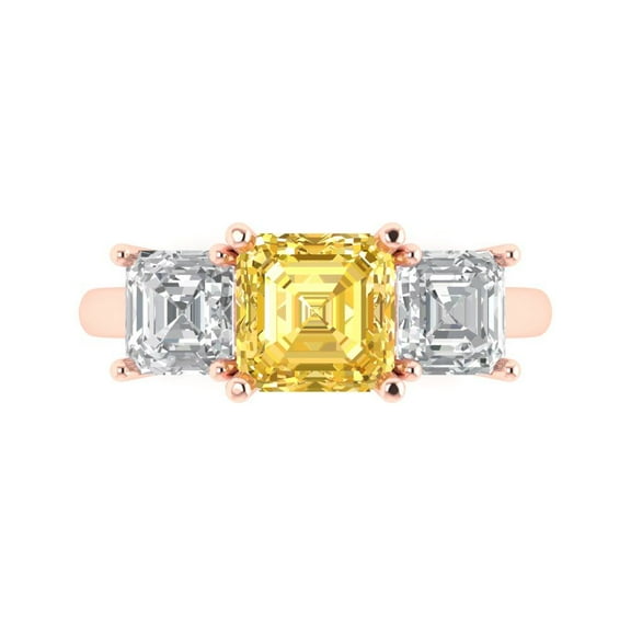 Clara Pucci 14K Rose Gold 4ct Yellow Three-Stone Ring for Women