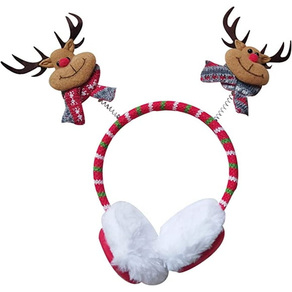 Christmas Ear Muffs Outdoor Winter Warm Plush Ear Warmer for Holiday Parties Kids Adults B