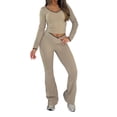 thumbnail image 3 of Womens Workout Sets 2 Piece Gym Yoga Outfits Crossover Flare Leggings Khaki L, 3 of 7