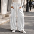 thumbnail image 2 of KLHDSF Women's Baggy Wide Leg Pants Casual Drawstring Harem Pants Bohemian Trousers with Big Pockets White S, 2 of 7