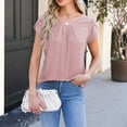 thumbnail image 2 of Uaswgudfs Women's 2025 Summer Eyelet Tops Casual Pleated Petal Short Sleeve T-Shirt Going Out Dressy Blouse, 2 of 5