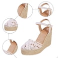thumbnail image 3 of Rokment Womens Bohemian Crochet Espadrilles Wedges Sandals Boho Beach Fashion Casual Woven Braided Closed Toe Platform Chunky High Heel Dress Sandals for Bride Wedding Summer Vacation White Size7, 3 of 5