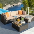 thumbnail image 6 of Lacoo 5 Pieces All-Weather Conversation Set and Glass Table Orange Pillow, Garden, 4, Rattan, 6 of 7