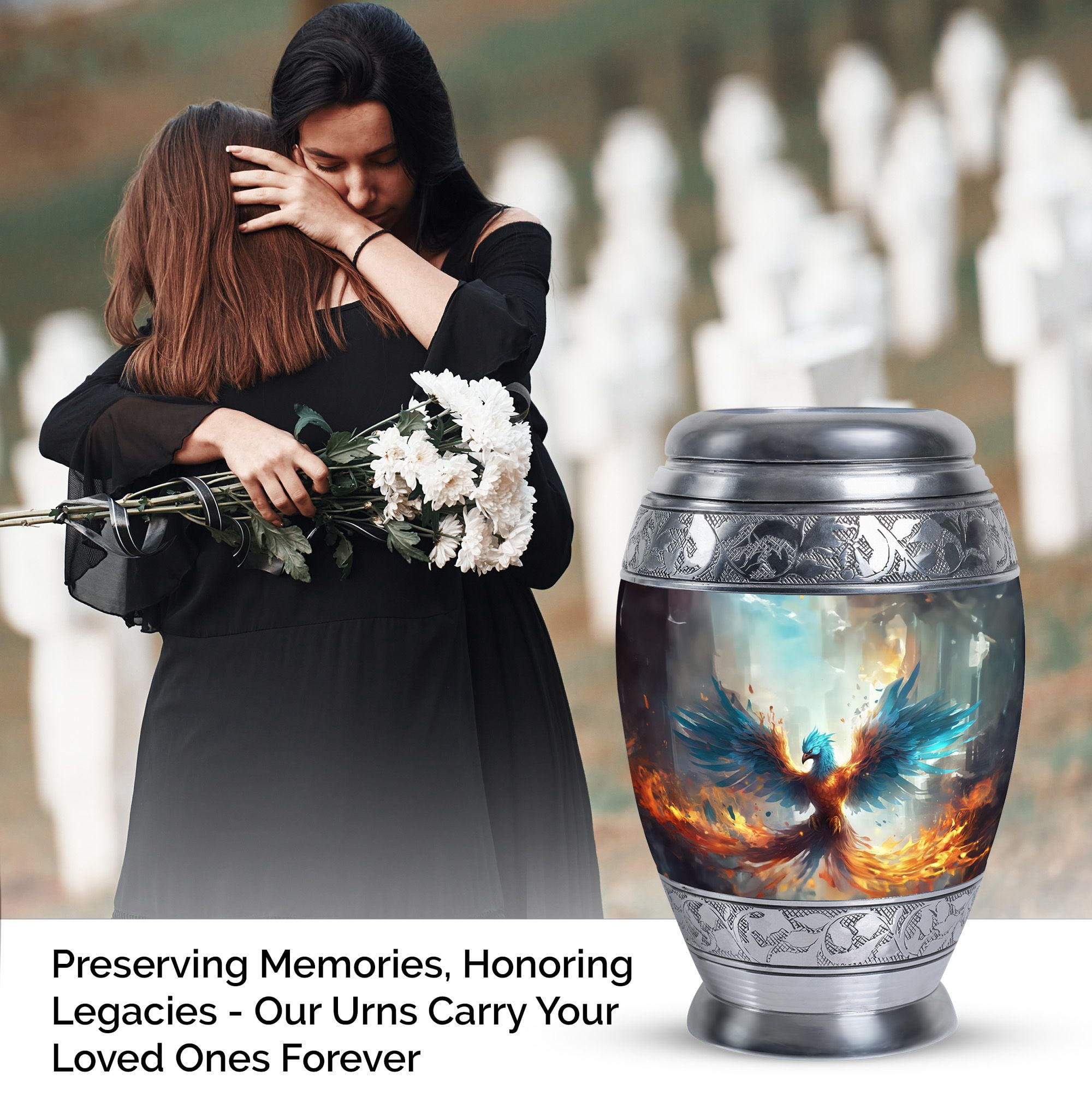 Yellow And Blue Phoenix Spreading Wings Large Urns For Human Ashes Adult - Cremation Urn Human Ashes - Memorial Urns For Human Ashes Adult Female & Male - Burial Ashes Urn (Size -10")