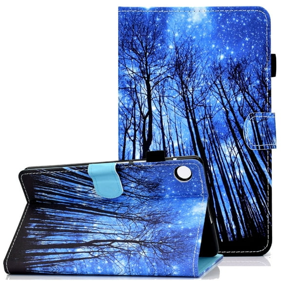 Galaxy Tab A8 10.5 Inch Case with Pen Holder, SM-X200/SM-X205 Wallet Cover, Allytech Premium PU Leather Protective Anti-Slip Stand Case with Auto Sleep/Card Holder for Samsung Tab A8 2021, Blue Tree