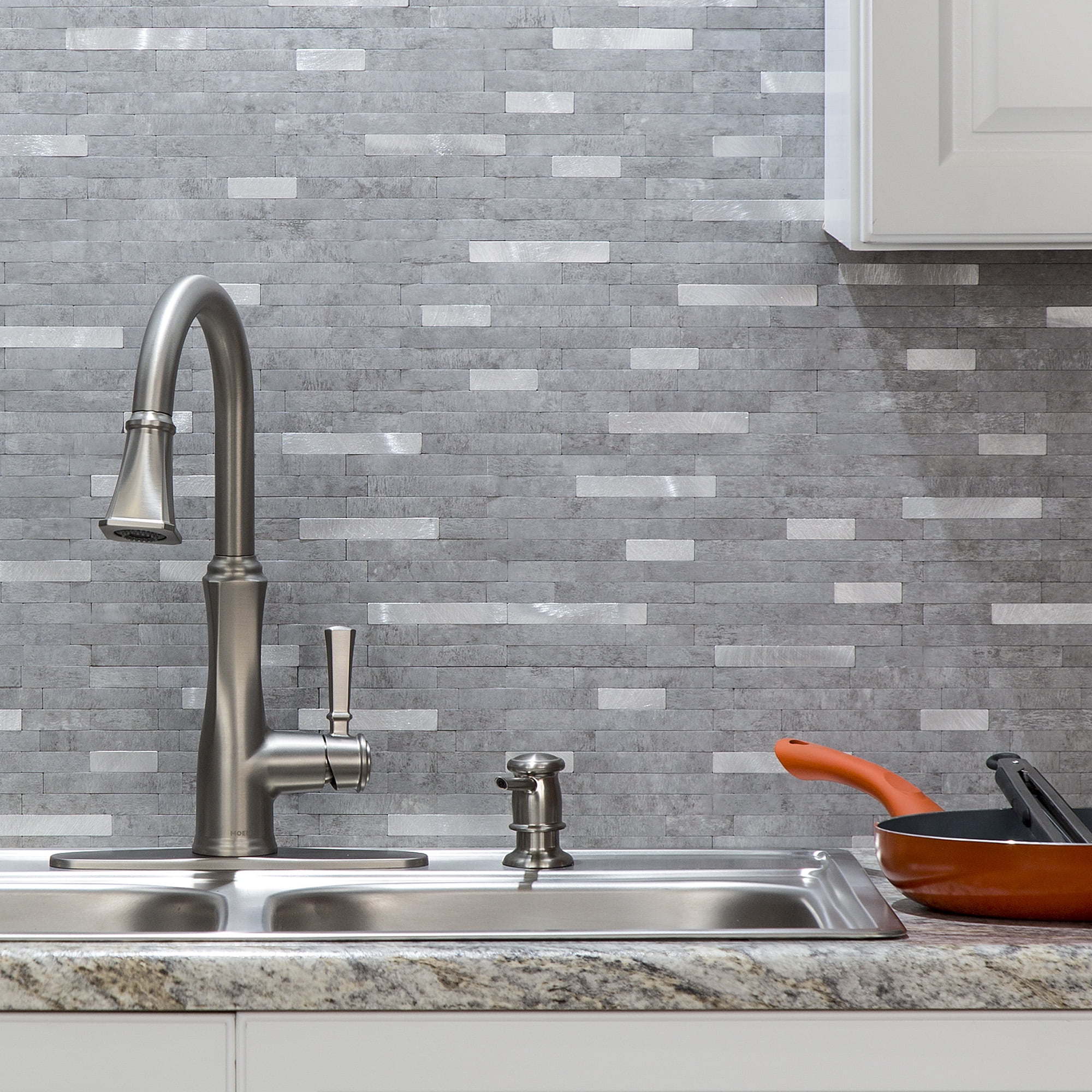 Aspect Collage 12in x 5.8in Peel and Stick Backsplash in Cloud Shimmer 15 Sq Ft Kit