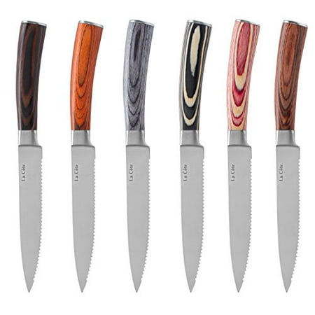 La Cote 6 Piece Steak Knives Set Japanese Stainless Steel Pakka Wood Handle In Gift Box (6 PC Steak Knife Set - Multi