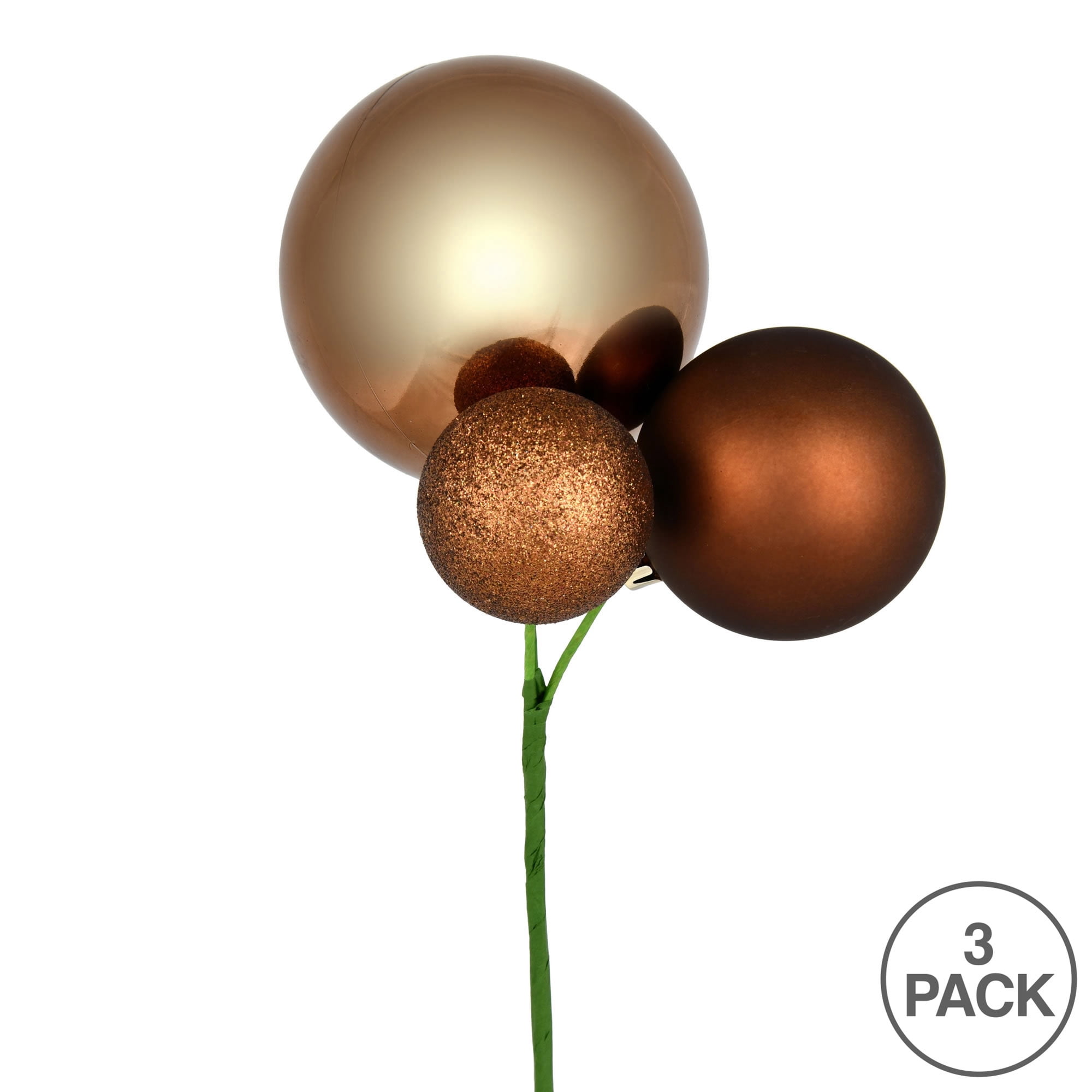 Vickerman 18" Mocha Ball Ornament Christmas Pick, Set of 3