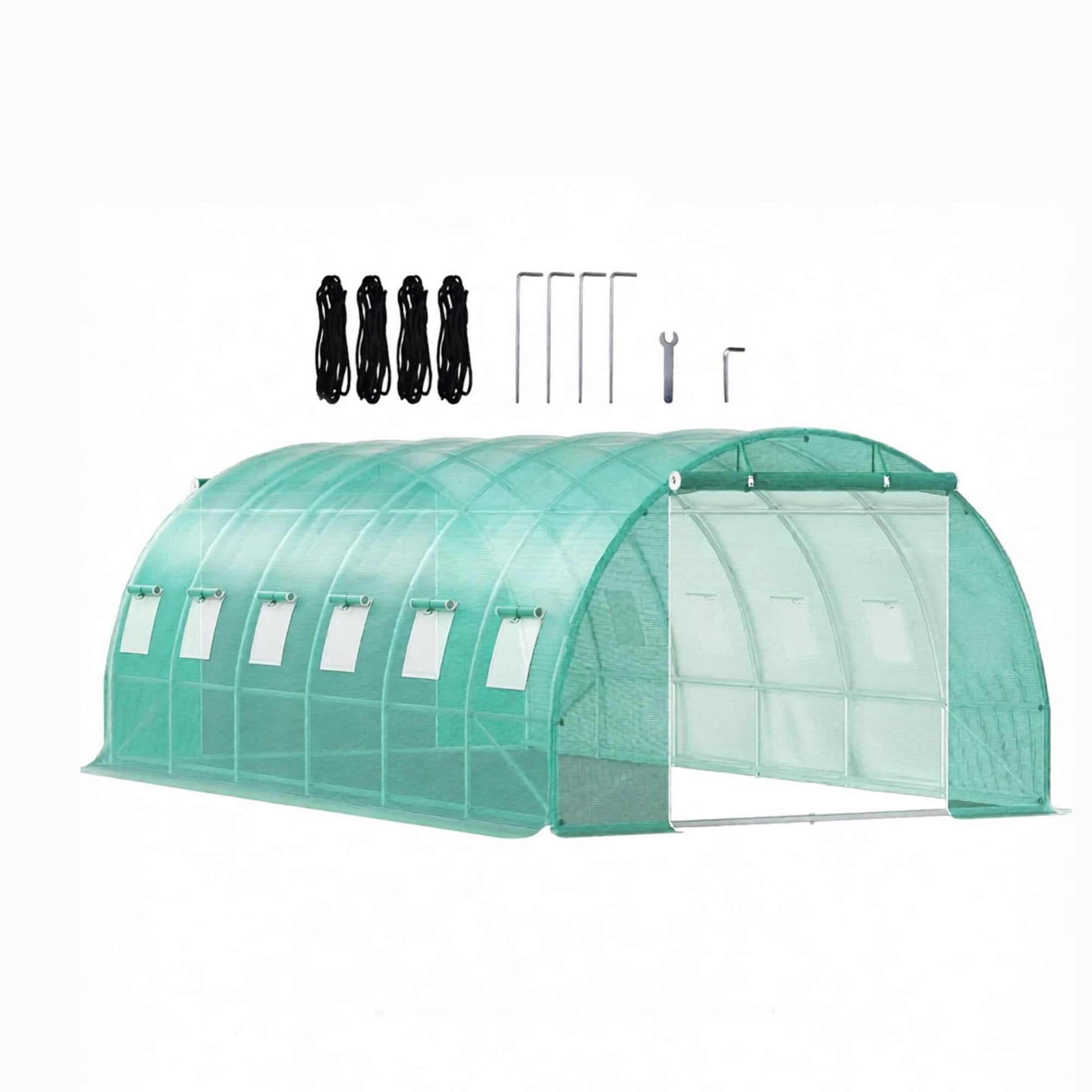 Walk-in Tunnel Greenhouse, Portable Hot House with Galvanized Steel Hoops & 12 Roll-up Windows, 20' x 10' x 7'