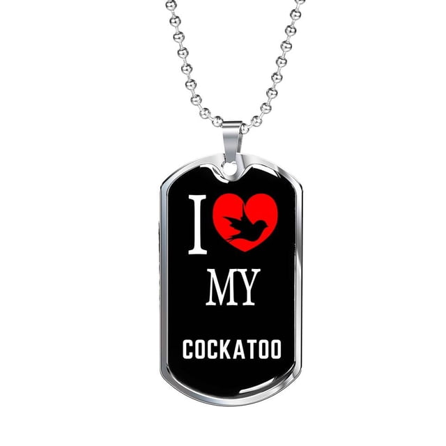 Cockatoo Necklace Stainless Steel or 18k Gold Dog Tag 24" Chain
