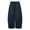thumbnail image 4 of MXUIKV Pants for Women Plus Size Loose Fitted Drawstring Elastic Waist Wide Leg Cropped Barrel Trousers(4X-Large,Navy), 4 of 5