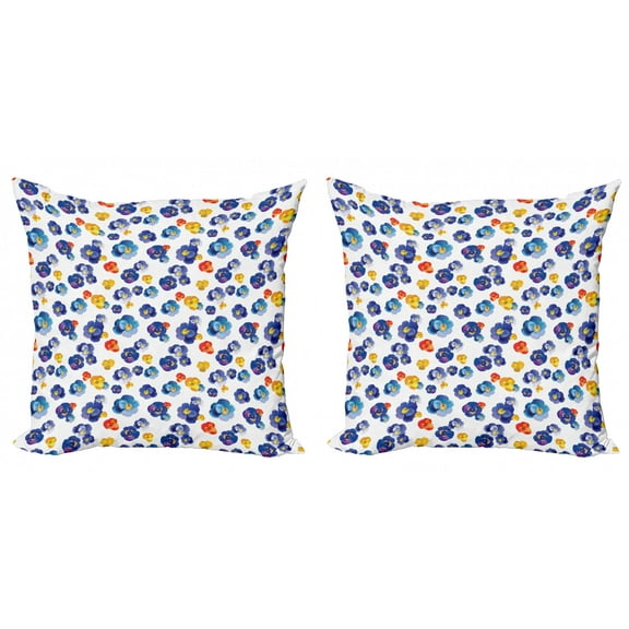 Ambesonne Flower Throw Pillow Cover 2 Pack, Nature Botanic Violet, 24", Dark Blue Orange