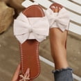 thumbnail image 2 of Women's Bow Sandals Trendy Casual Round Toe Flat Sandals Open Toe Slip on Slide Vacation Sandals Beige 5.5(36), 2 of 9