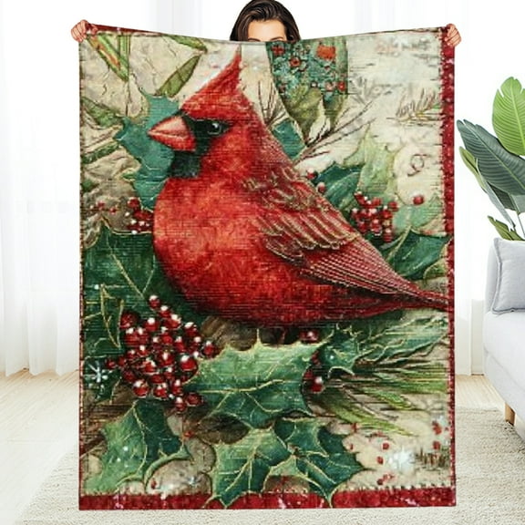 Creowell Cardinal Holly Leaves Warm Cozy Decorative Blanket 30*40in
