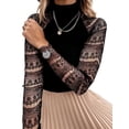 thumbnail image 4 of Gvmfive Women Lace Stitching Solid Half High Collar Long Sleeve Casual Tunic Tops, 4 of 5