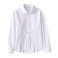 thumbnail image 3 of WUANDIXFA Girls Collared Shirt Girls Long Sleeve Shirt Top Comfortable Breathable Stylish Vertical Long Sleeved Shirt Back to School,White,7-8 Years, 3 of 6
