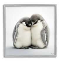 Stupell Industries Cuddling Penguin Duo Animals & Insects Painting Gray Framed Art Print Wall Art, 24 x 24