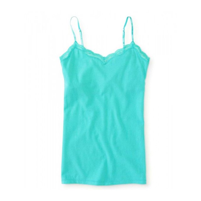 Aeropostale - Camiseta sin mangas con ribete de encaje para mujer, azul, pequeña Aeropostale Cami