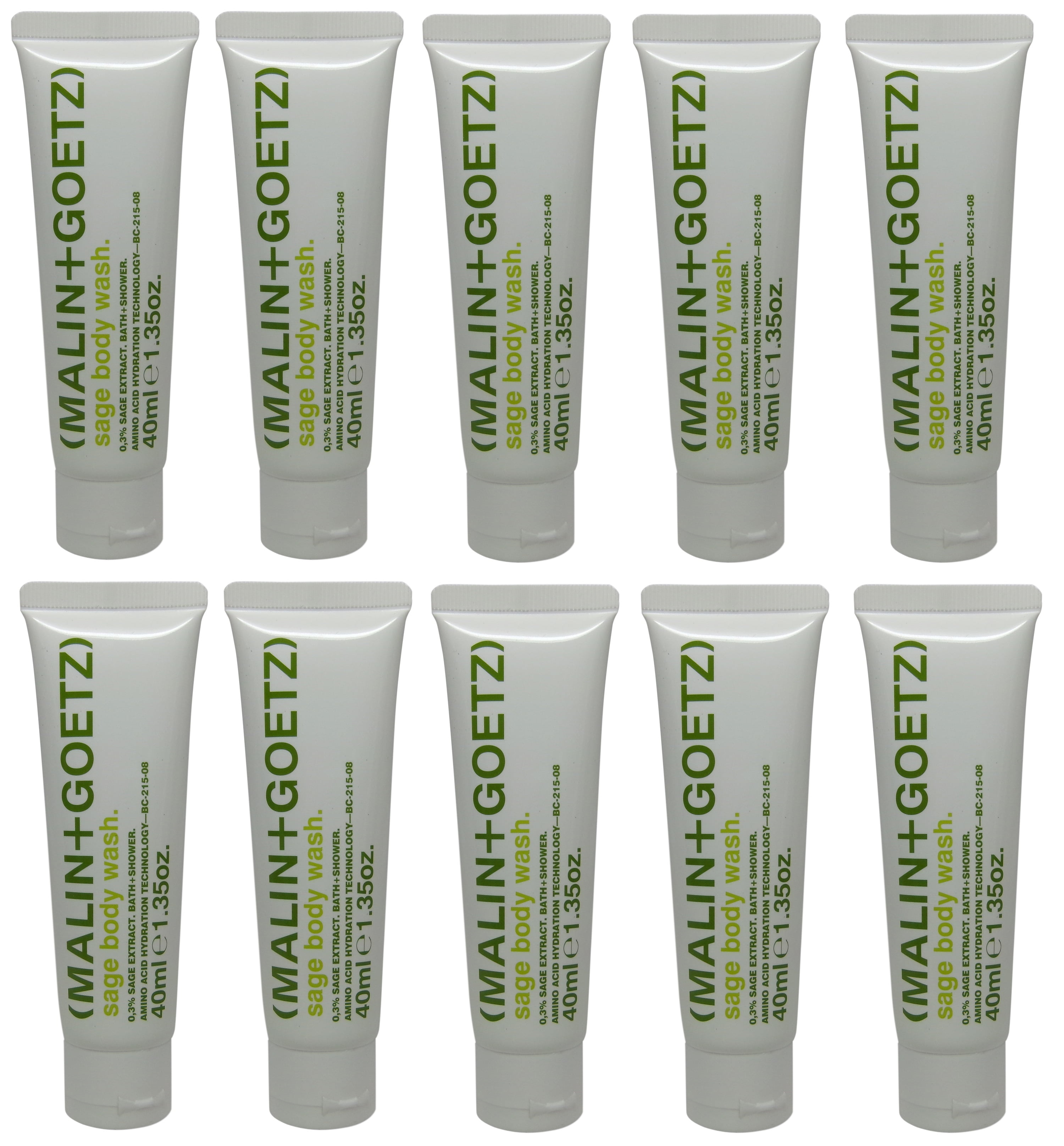 (MALIN+GOETZ) Malin + Goetz Sage Body Wash lot of 10 tubes each 1.35