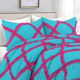 thumbnail image 2 of 1 Piece Luxury Two Tone Diamond Ruffle Pattern Comforter Super Soft, All Season 800 Thread Count, 100% Egyptian Cotton, Full/Queen Size Turquoise Blue-Hot Pink Color, 2 of 4