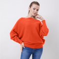 thumbnail image 2 of UJNDER Fashion Off The Shoulder Bat Sleeve Long Sleeve Pullover Sweater for Women Orange One Size, 2 of 5