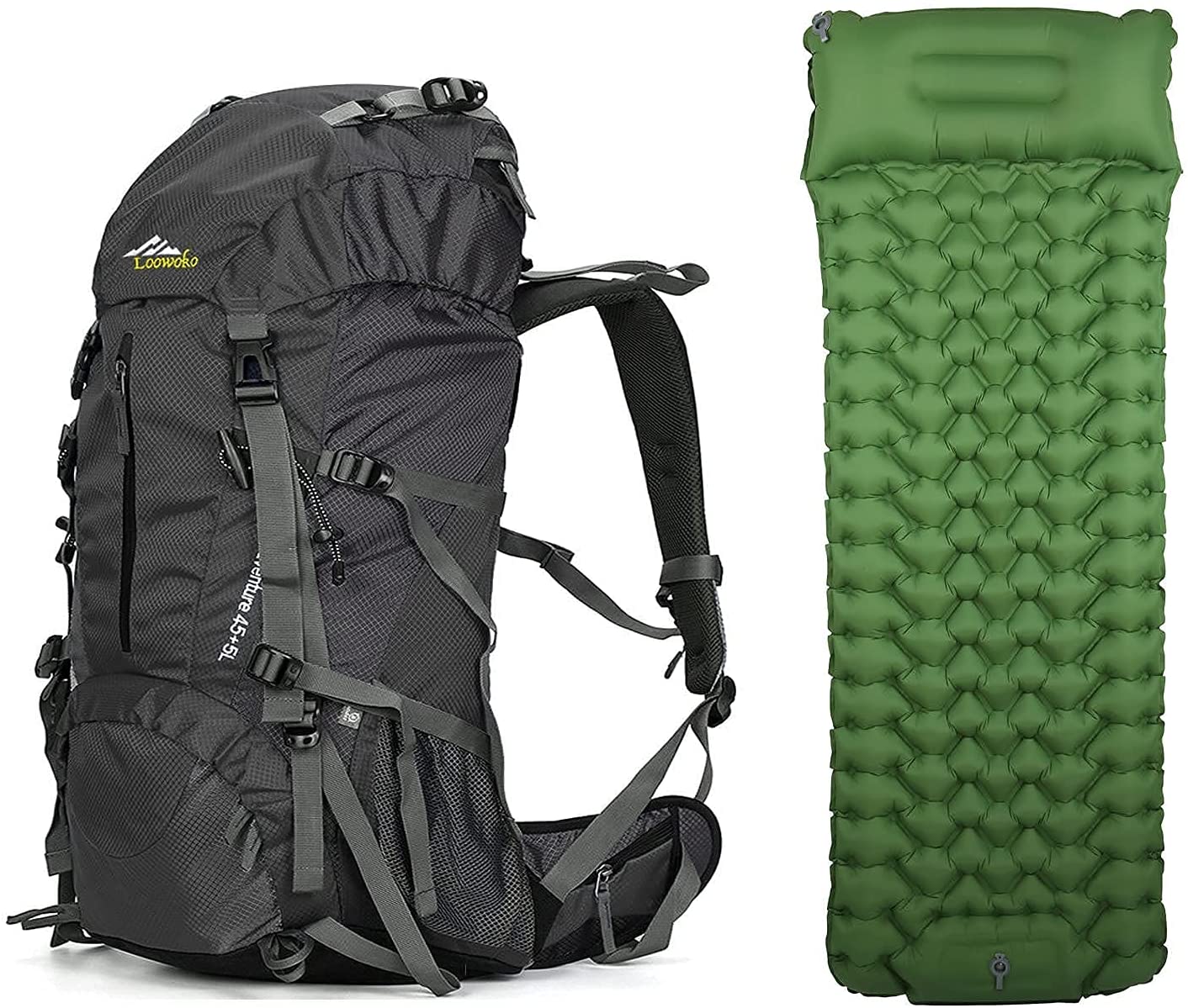 Black 50L Hiking Backpack with Green 