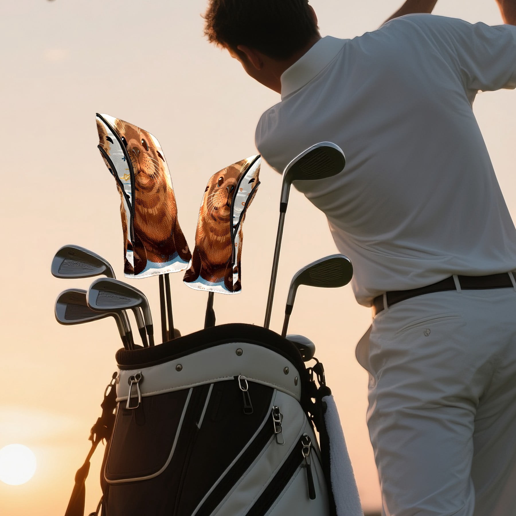 Golf Club Head Cover Waterproof Leather Golf Accessories HeadCovers Set Driver Headcover for Women Men Sea Lion