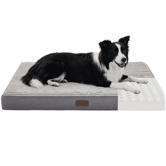 Ophanie Orthopedic Dog Bed for Large Dogs with Removable Washable Cover, Non-Slip Bottom & Waterproof Liner, Suitable for Crates, 35"x22"x3.5", Gray