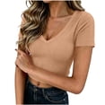thumbnail image 3 of ByworldtasicNo Boundaries Women Short Sleeve T-Shirt Cap V Neck Shirts Ribbed Casual Top Knit Slim Fit Summer Blouse, 3 of 8