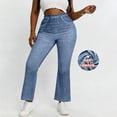 thumbnail image 2 of Pantalones de Cintura Alta para Mujeres Casual Cintura Elástica Caminando con Bolsillos Pantalones Impresos No Tela de Denim Imitación Pantalones de Denim Cómodos para Salir, 2 of 8