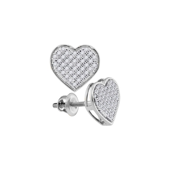 FB Jewels 10kt White Gold Womens Round Diamond Heart Earrings 1/5 Cttw