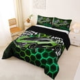 thumbnail image 2 of Erosebridal Cool Race Car Full Size Comforter Sets for Kids Boys, Neon Green Honeycomb Bedding Sets, Black Reversible, 1 Comforter and 2 Pillowcases, 2 of 6