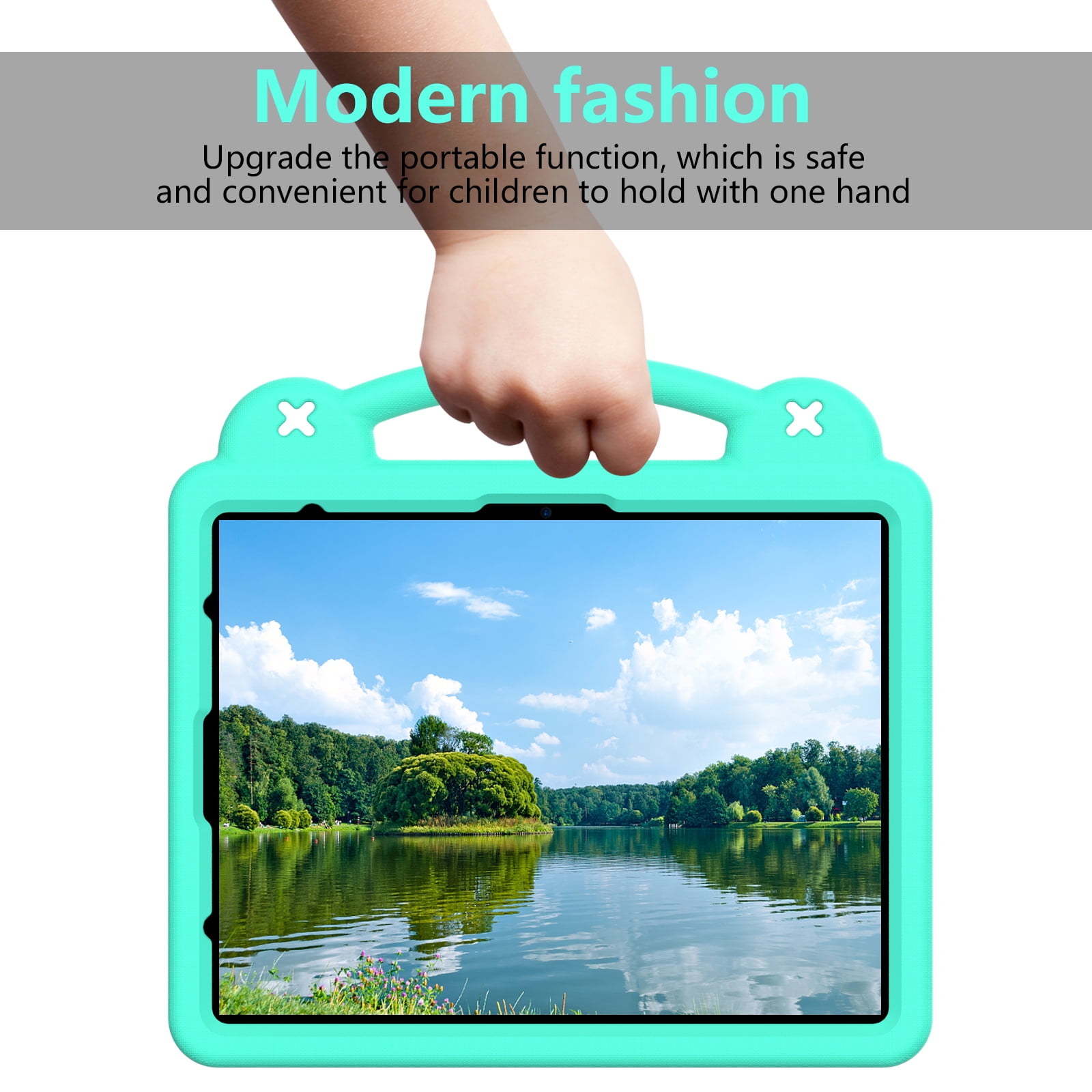Nalacover Cartoon Handle Case for Apple iPad Air 11 inch 2024 Case, EVA Foam Cute Pattern with Pencil Holder Kickstand Cute Shockproof PC Case for iPad Pro 11 inch 2024, Mintgreen